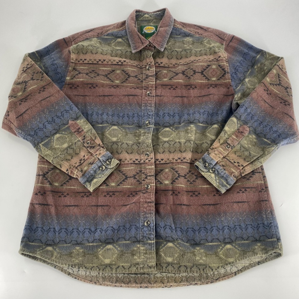 Cabelas For Women Southwestern Aztec Flannel Long Sleeve Button Up Shirt XL‎